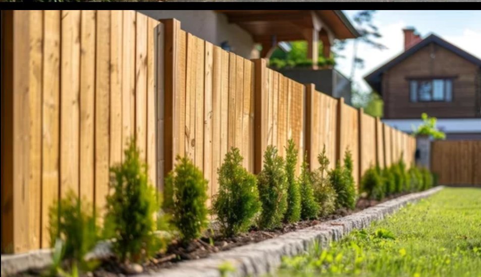 Cedar fence with landscaping